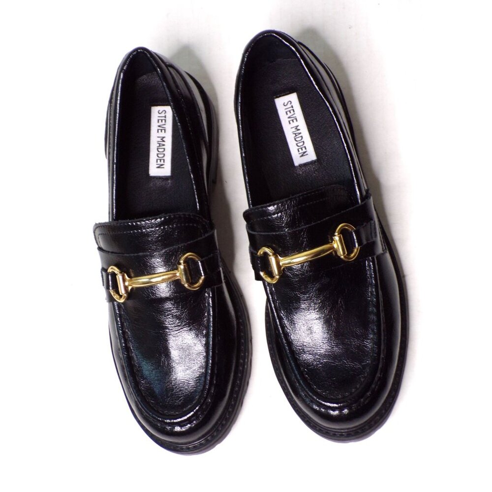 ๐ STEVE MADDEN Mistor Loafer Shoe Gold Chain Black 9 - Picture 9 of 13
